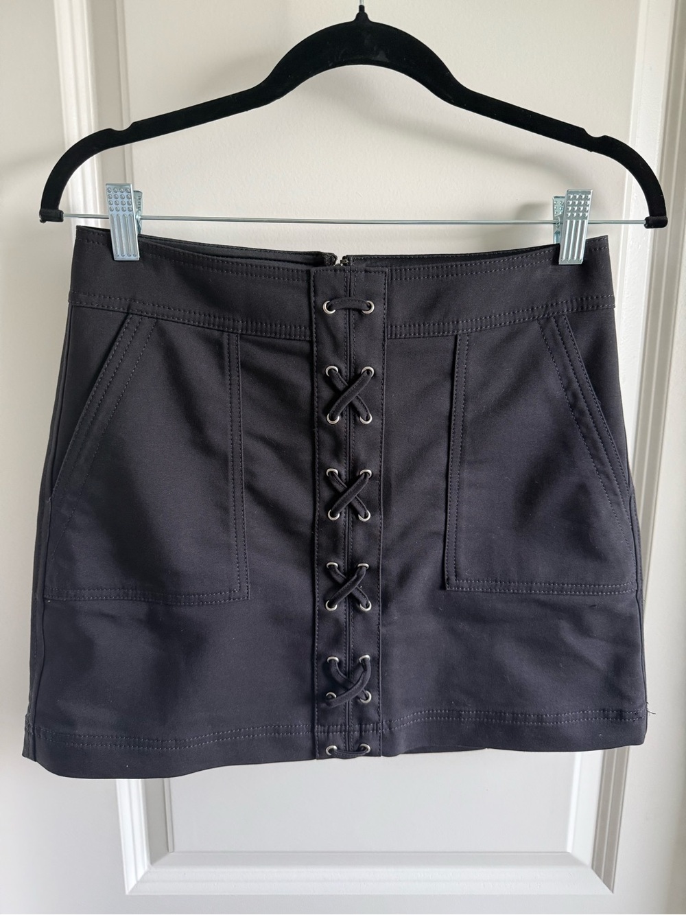 Y2K Black Emo Scene Lace Up Mini Skirt S